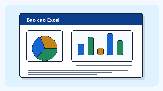 Minh họa AI tạo báo cáo và biểu đồ từ dữ liệu Excel.