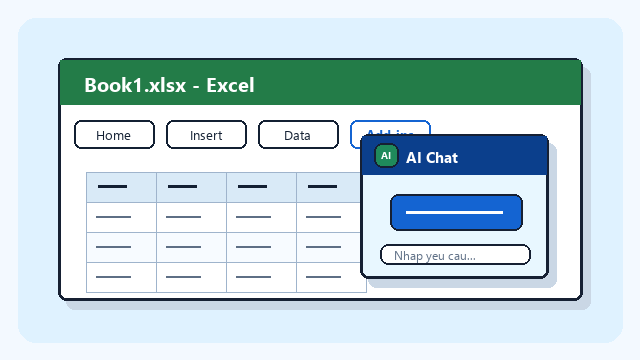 Minh họa chatbot AI mở trực tiếp trong Microsoft Excel.